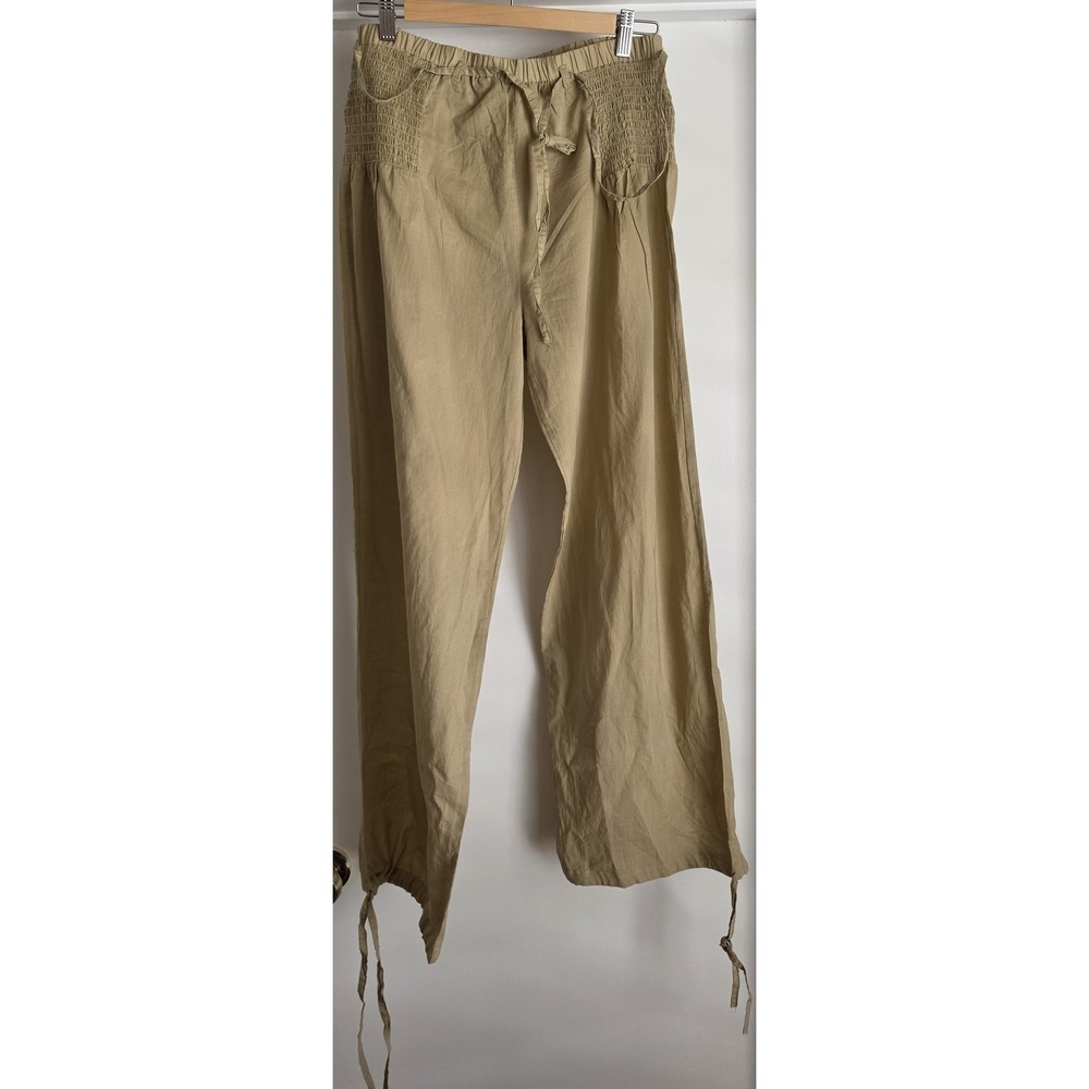 NWT Connection 18 Women Pants Size L Tan Cotton Casual Boho Trousers Slacks